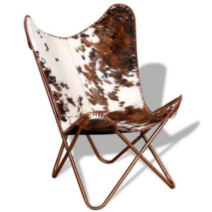 Srie Butterfly Chair, Steel Frame, Brown and White Cowhide Leather