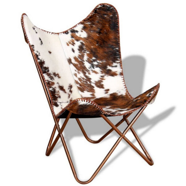 Srie Butterfly Chair, Steel Frame, Brown and White Cowhide Leather
