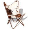 Srie Butterfly Chair, Steel Frame, Brown and White Cowhide Leather