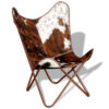 Srie Butterfly Chair, Steel Frame, Brown and White Cowhide Leather