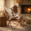 Srie Butterfly Chair, Steel Frame, Brown and White Cowhide Leather