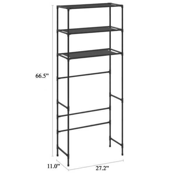3 Tier Over the Washer Laundry Storage Rack, 67 Inch Tall Black Steel