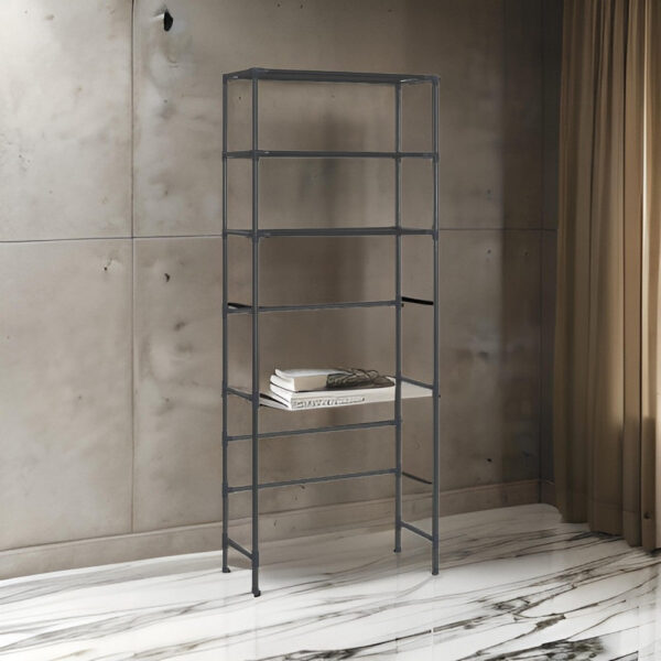 3 Tier Over the Washer Laundry Storage Rack, 67 Inch Tall Black Steel