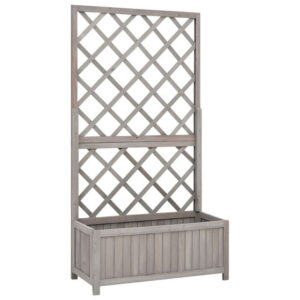 Simi Outdoor Garden Planter, Built In Trellis, 53 Inch Gray Solid Wood