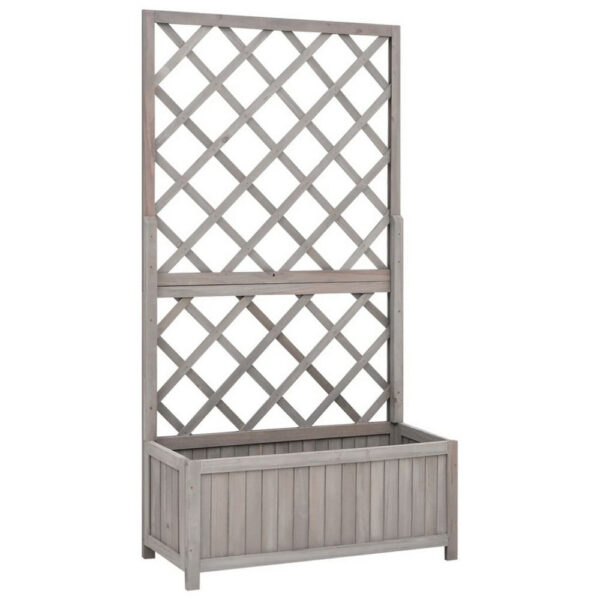 Simi Outdoor Garden Planter, Built In Trellis, 53 Inch Gray Solid Wood