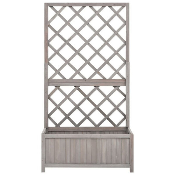 Simi Outdoor Garden Planter, Built In Trellis, 53 Inch Gray Solid Wood