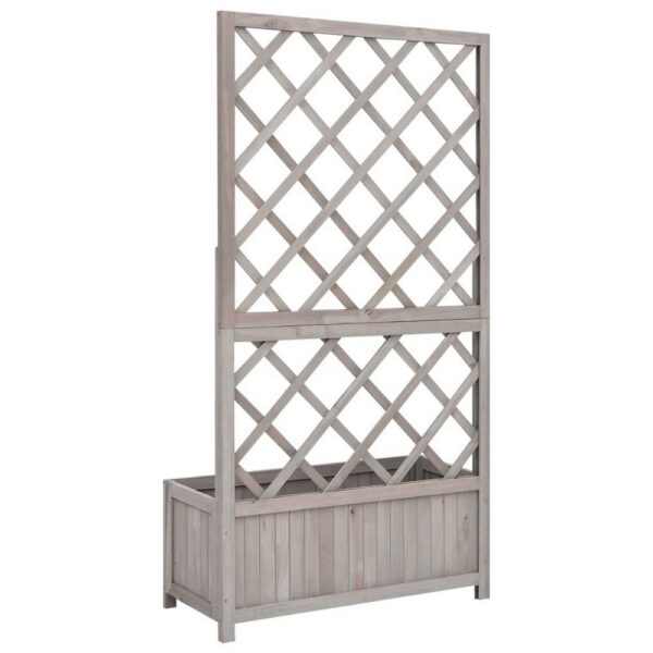 Simi Outdoor Garden Planter, Built In Trellis, 53 Inch Gray Solid Wood