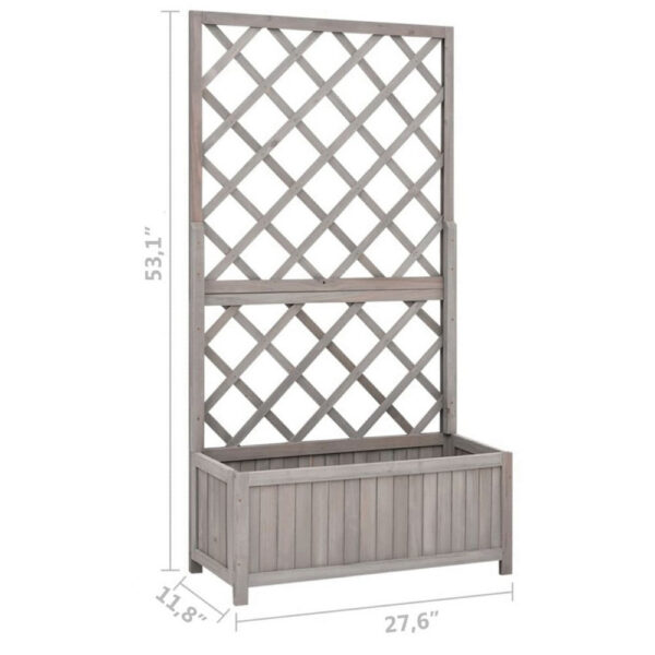 Simi Outdoor Garden Planter, Built In Trellis, 53 Inch Gray Solid Wood