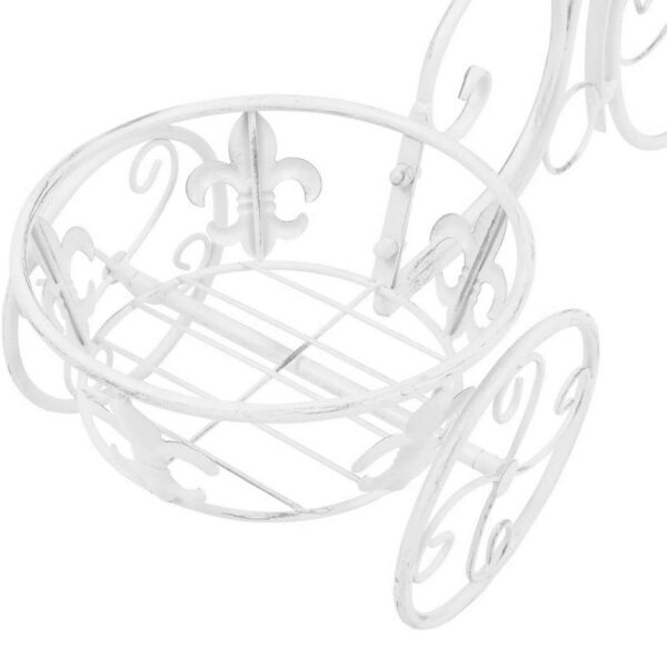 Outdoor Plant Stand, Tricycle Shape, Scrollwork, 30 Inch White Metal
