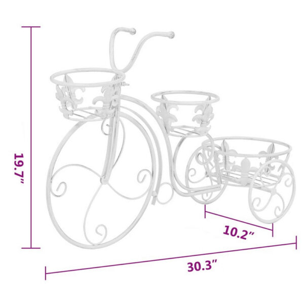 Outdoor Plant Stand, Tricycle Shape, Scrollwork, 30 Inch White Metal