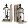 Ari Set of 2 Classic Bookends, Birdcage, Iron and Fir Wood, Black, Brown