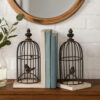 Ari Set of 2 Classic Bookends, Birdcage, Iron and Fir Wood, Black, Brown