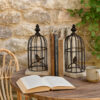 Ari Set of 2 Classic Bookends, Birdcage, Iron and Fir Wood, Black, Brown