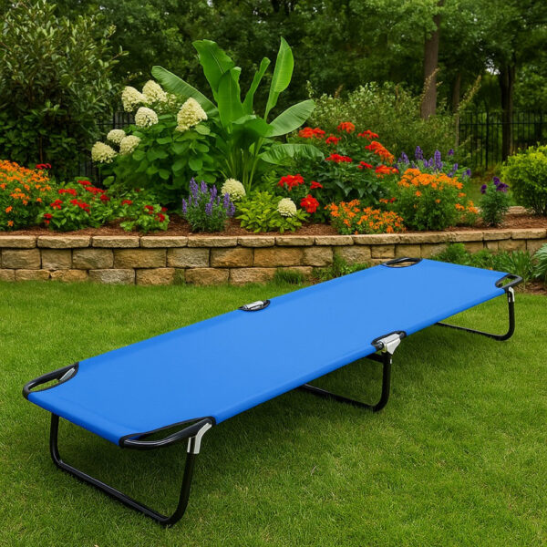 Zena Outdoor Foldable Sun Chaise Lounger 75inch, Steel, Blue Polyester