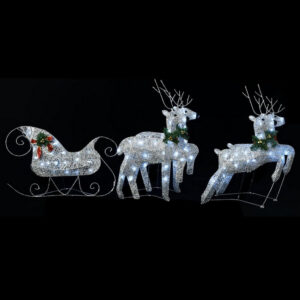 Outdoor 4 Reindeer n Sleigh Christmas Decoration, 100 LEDs, Cool White