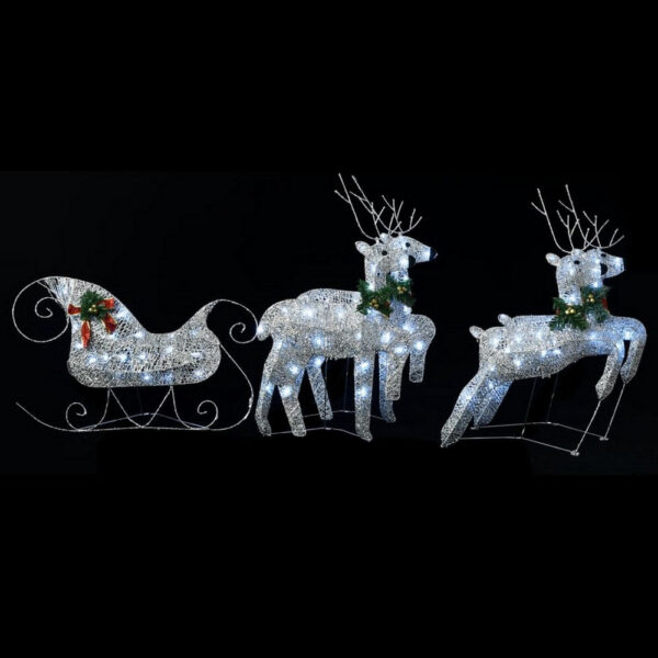 Outdoor 4 Reindeer n Sleigh Christmas Decoration, 100 LEDs, Cool White