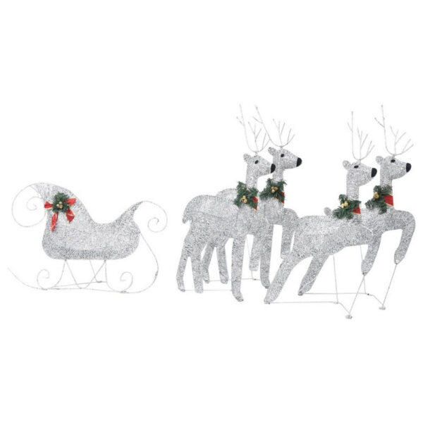 Outdoor 4 Reindeer n Sleigh Christmas Decoration, 100 LEDs, Cool White