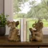 Ari Set of 2 Bookends, Reading Elephant Statuettes, Classic, Brown Resin