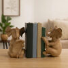 Ari Set of 2 Bookends, Reading Elephant Statuettes, Classic, Brown Resin