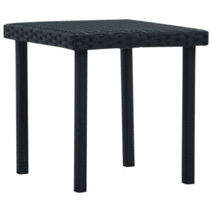 Outdoor Side End Tea Table, 16 Inch Steel, Square Black Poly Rattan