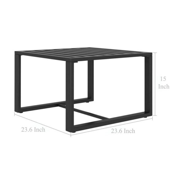 Outdoor Coffee Table with 24 Inch Slatted Top, Dark Gray Aluminum