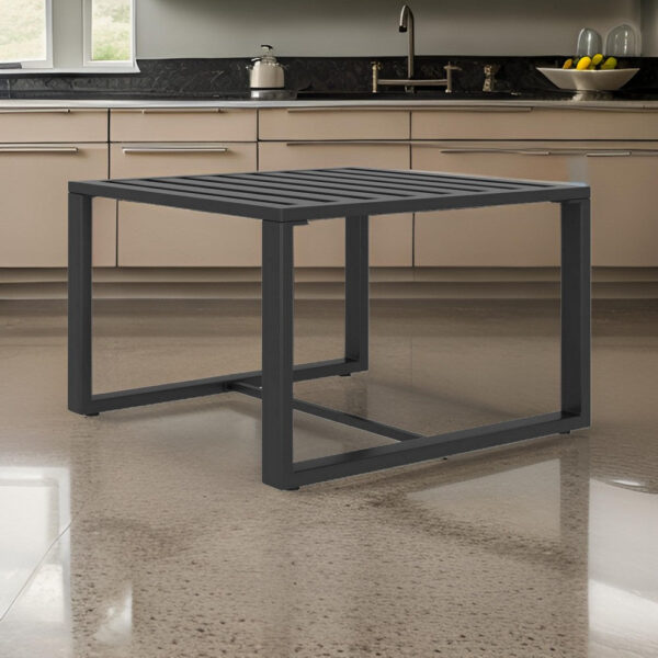 Outdoor Coffee Table with 24 Inch Slatted Top, Dark Gray Aluminum