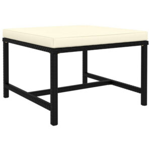 Reno Outdoor Sectional Footrest Ottoman, Black Rattan, Ivory Polyester