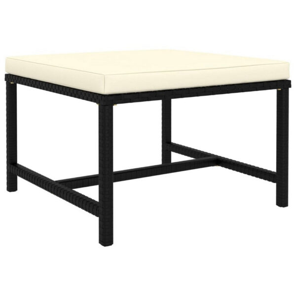 Reno Outdoor Sectional Footrest Ottoman, Black Rattan, Ivory Polyester