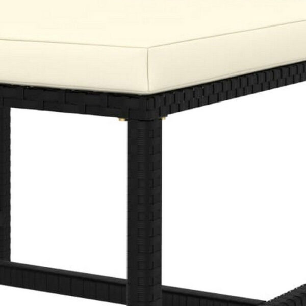 Reno Outdoor Sectional Footrest Ottoman, Black Rattan, Ivory Polyester