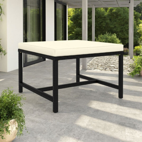 Reno Outdoor Sectional Footrest Ottoman, Black Rattan, Ivory Polyester