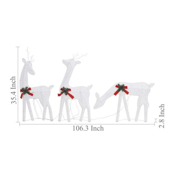 Outdoor 3 Reindeer Christmas Decoration, 90 Cool White LEDs, Steel