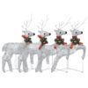 Outdoor 4 Reindeer Christmas Decor, 80 Cool White LEDs, Silver Metal