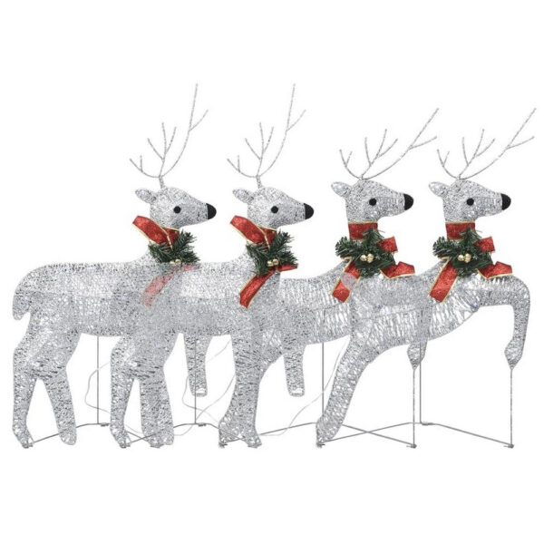 Outdoor 4 Reindeer Christmas Decor, 80 Cool White LEDs, Silver Metal