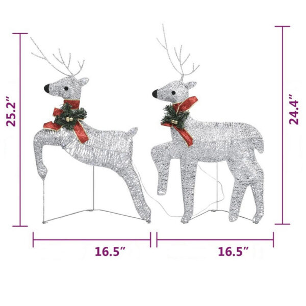 Outdoor 4 Reindeer Christmas Decor, 80 Cool White LEDs, Silver Metal