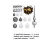 61pc Christmas Ornament Set w Topper, LED String Lights, White Silver