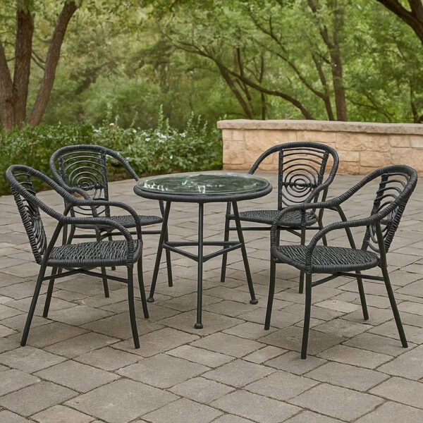 Tee Outdoor Side End Table, 20 Inch Rattan Weave with Glass Top, Gray