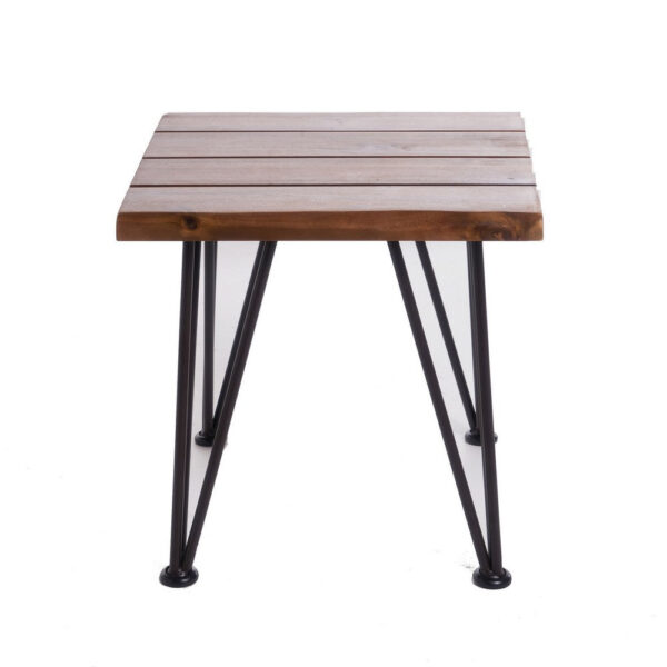 Zion Outdoor Accent Table, 18 Inch Square, Hairpin Legs, Brown Wood