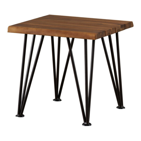 Zion Outdoor Accent Table, 18 Inch Square, Hairpin Legs, Brown Wood
