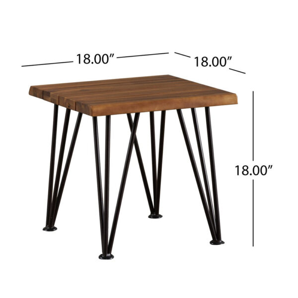 Zion Outdoor Accent Table, 18 Inch Square, Hairpin Legs, Brown Wood
