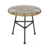 Tee Outdoor Side End Table, 20 Inch Rattan Weave, Glass Top, Steel