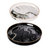 Set of 2 Round Accent Trays, Tabletop Decor, Marbling, Black, White, Gold