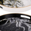 Set of 2 Round Accent Trays, Tabletop Decor, Marbling, Black, White, Gold