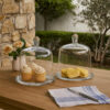 Set of 2 Large Glass Serving Platters with Dome and Finial Handle, Clear