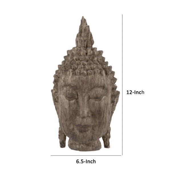 12 Inch Buddha Head Sculpture, Calming Accent Decoration, Polyresin, Brown