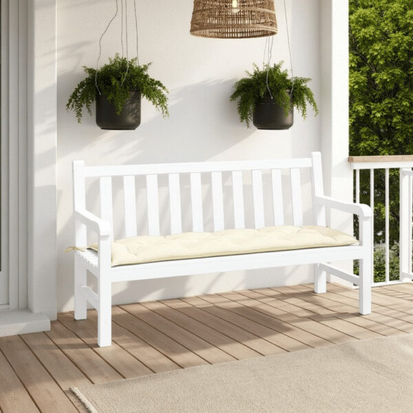 Claire Outdoor Cushion for Bench, Tufted White Oxford Fabric, 59 Inch