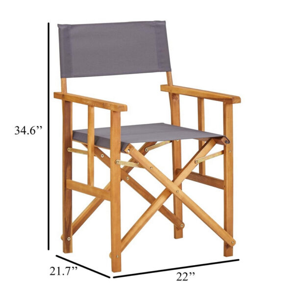 Outdoor Foldable Accent Chair, Dark Gray Fabric, Solid Acacia Frame