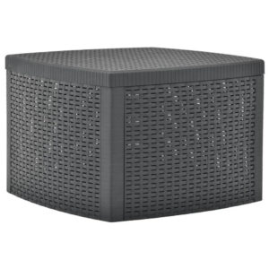 Outdoor Side End Table, 21 Inch Square Rattan Design, Anthracite Gray