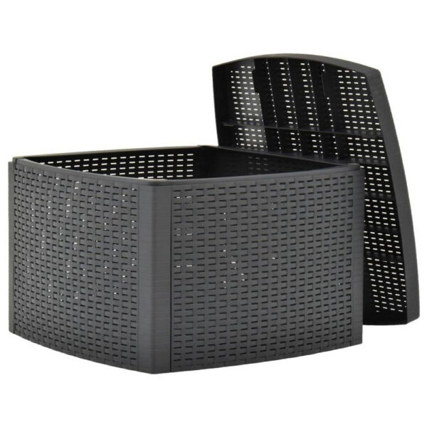 Outdoor Side End Table, 21 Inch Square Rattan Design, Anthracite Gray