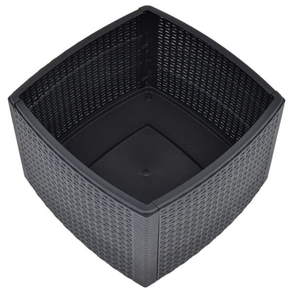 Outdoor Side End Table, 21 Inch Square Rattan Design, Anthracite Gray