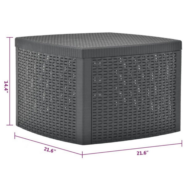 Outdoor Side End Table, 21 Inch Square Rattan Design, Anthracite Gray